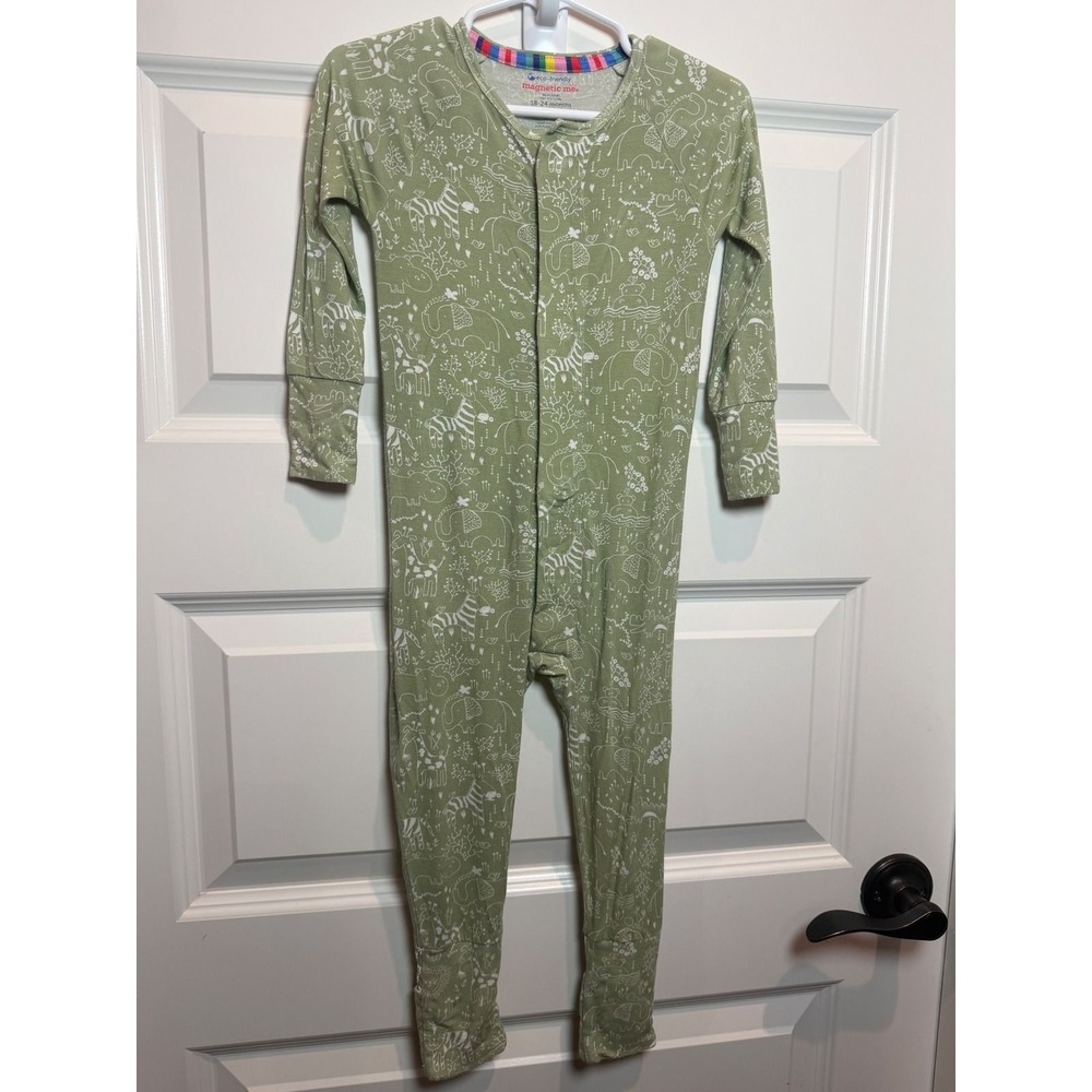 Magnetic Me Sage Green Safari Animal Print Magnetic Footie Sleeper 18-24M